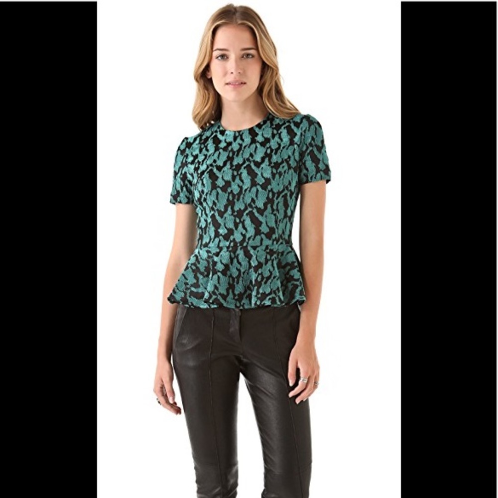 Opening Ceremony Peplum Blouse in teal jacquard